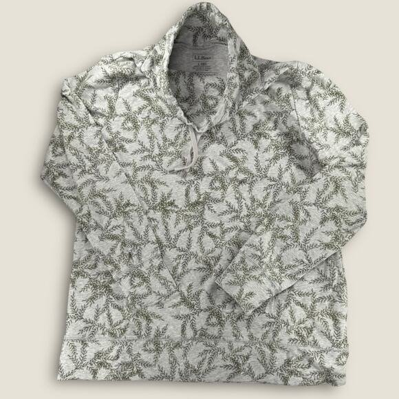 L.L.Bean Womens L Tunic Pullover Cowl Neck Green Pine Print - Picture 1 of 5